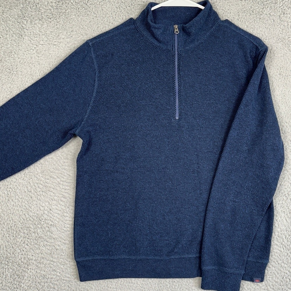 Faherty Sweater Mens Medium Navy Blue Quarter Zip Pullover Mock Neck Long Sleeve